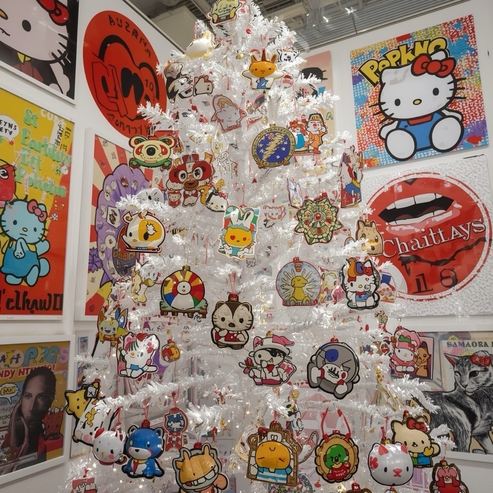 HANDCRAFTED digital art PRINT White Tree with Cartoon Character Ornaments decor - Picture 3 of 15